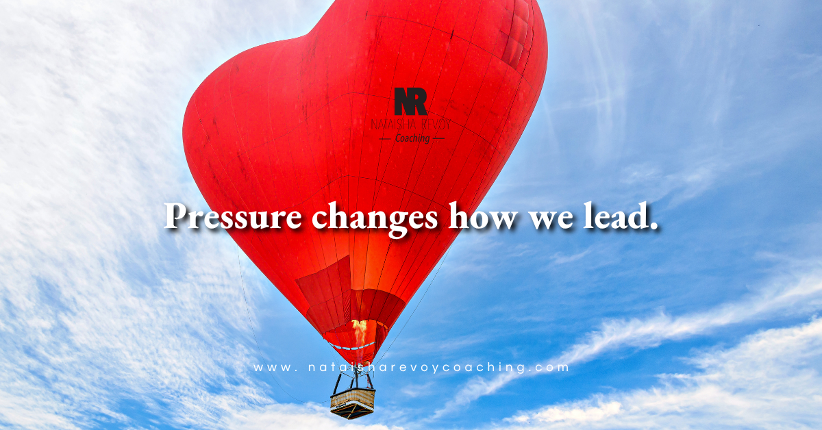 Heart-shaped hot air balloon with text Pressure changes how we lead