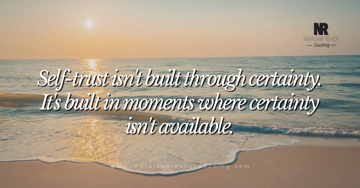Open horizon over water at sunset with text saying